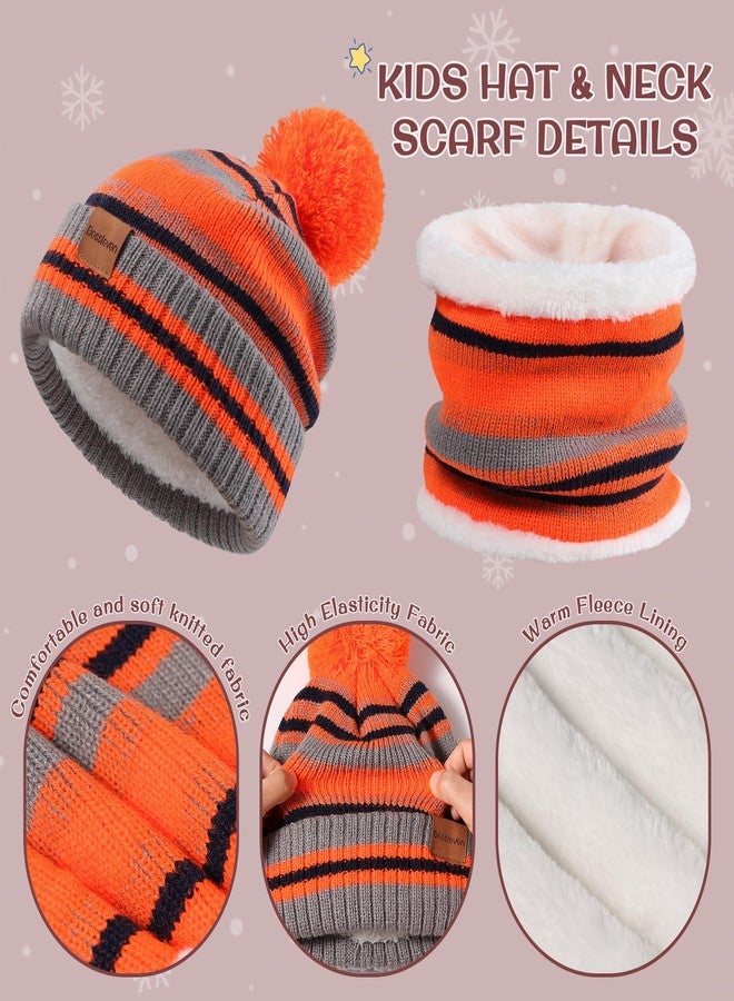 BESSTEVEN Kids Winter Hat Gloves Scarf Set: Girls Boys Children Beanie Gloves Neck Warmer Knit Set with Thick Warm Fleece Lined For 6-10 Years Old - Orange - Image 3