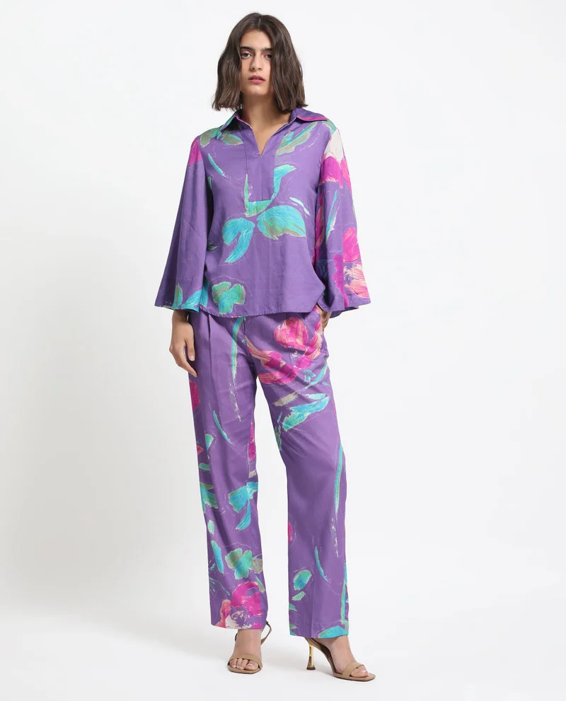 Rareism Women's Tailored Fit Abstract Print Top