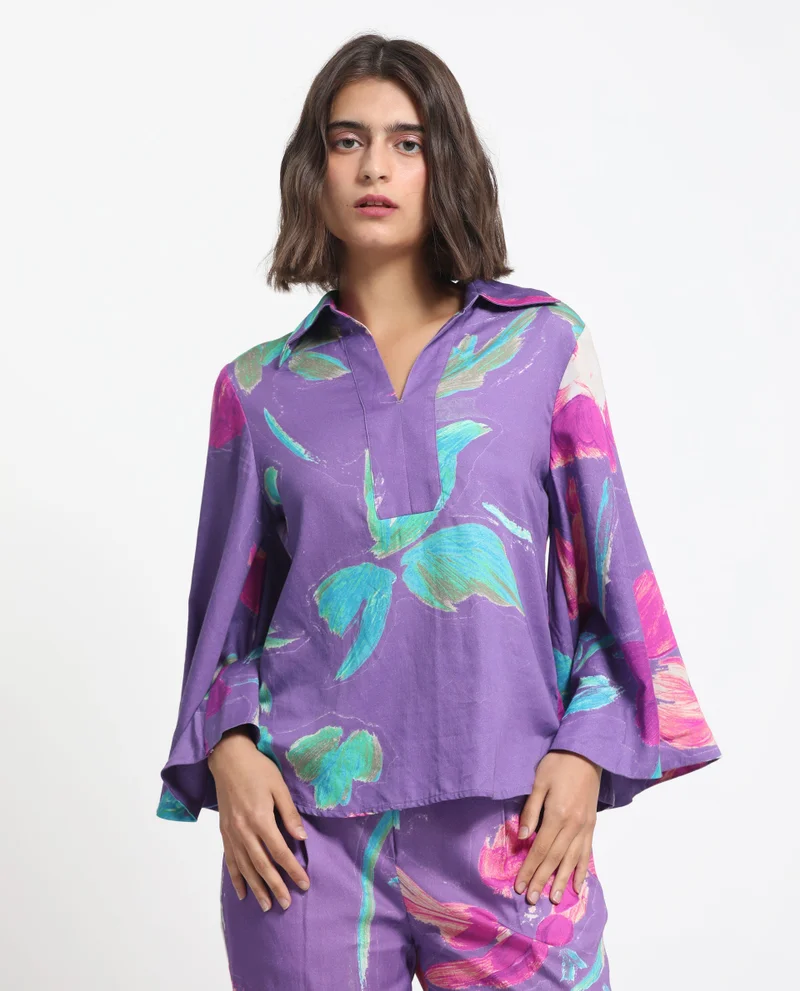 Rareism Women's Tailored Fit Abstract Print Top