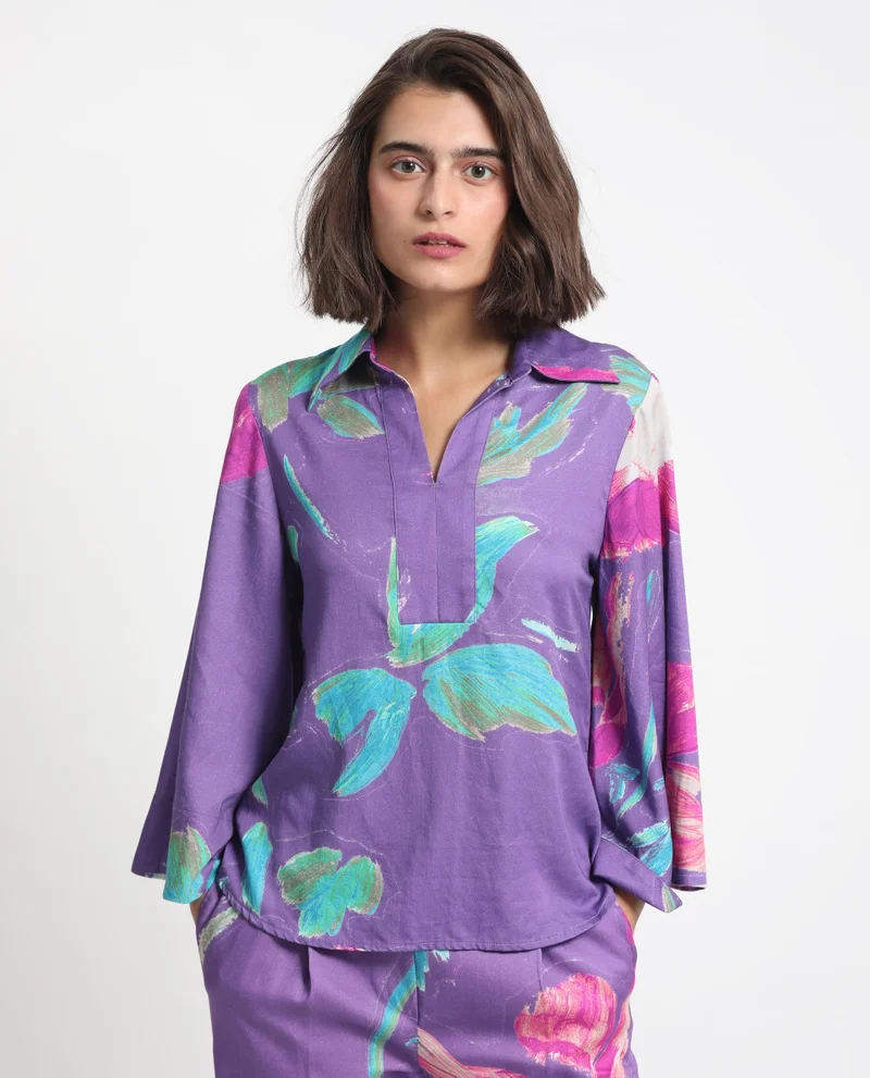 Rareism Women's Tailored Fit Abstract Print Top