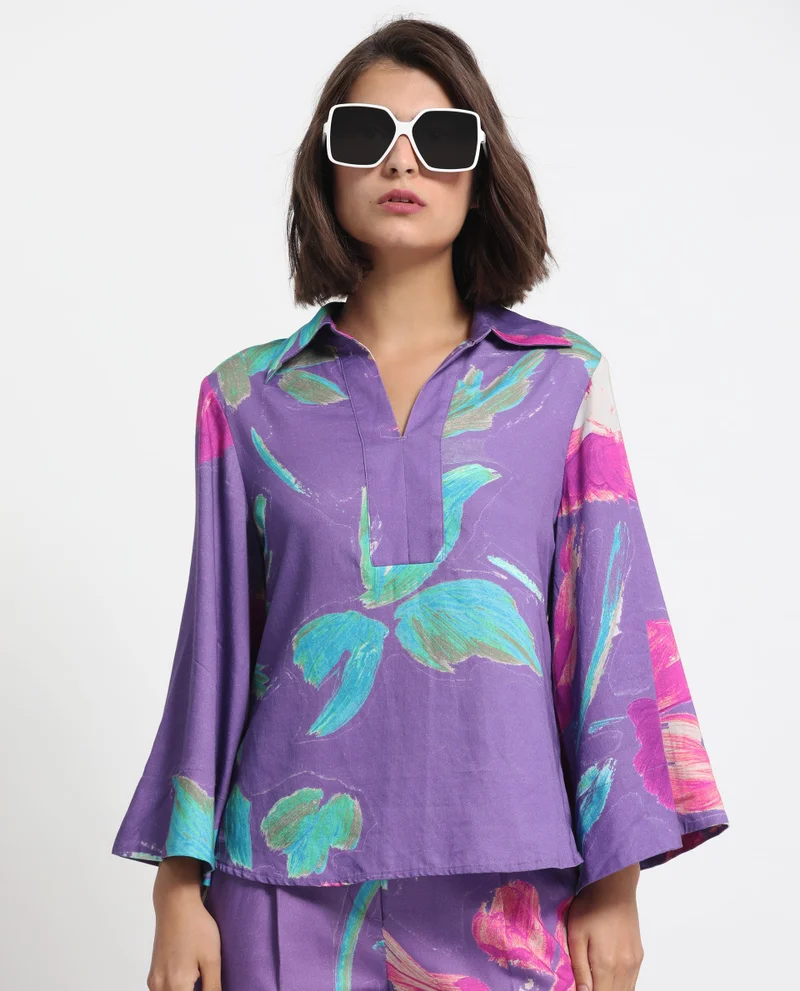 Rareism Women's Tailored Fit Abstract Print Top