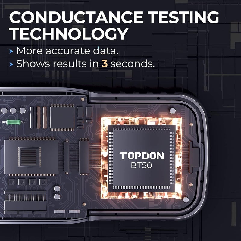 Topdon Car Battery Tester 12V BT50, Automotive 100-2000 CCA Battery Load Tester, Cranking and Charging System, Auto Test Scan Tool, Digital Battery Alternator Analyzer (Upgraded Version of AB101) - Image 5