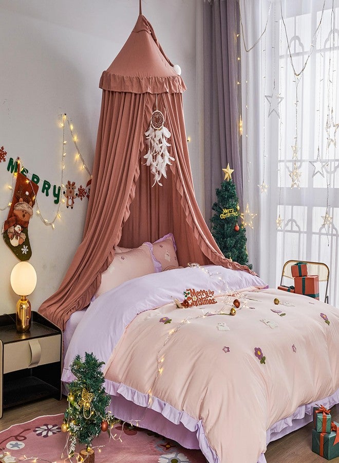 VETHIN Bed Canopy for Girls,Princess Round Dome Dreamy Mosquito Net Bedding Girls Room Castle Play Tent Hanging House Decor Reading Nook Canopies (JujubeRed) - Image 2