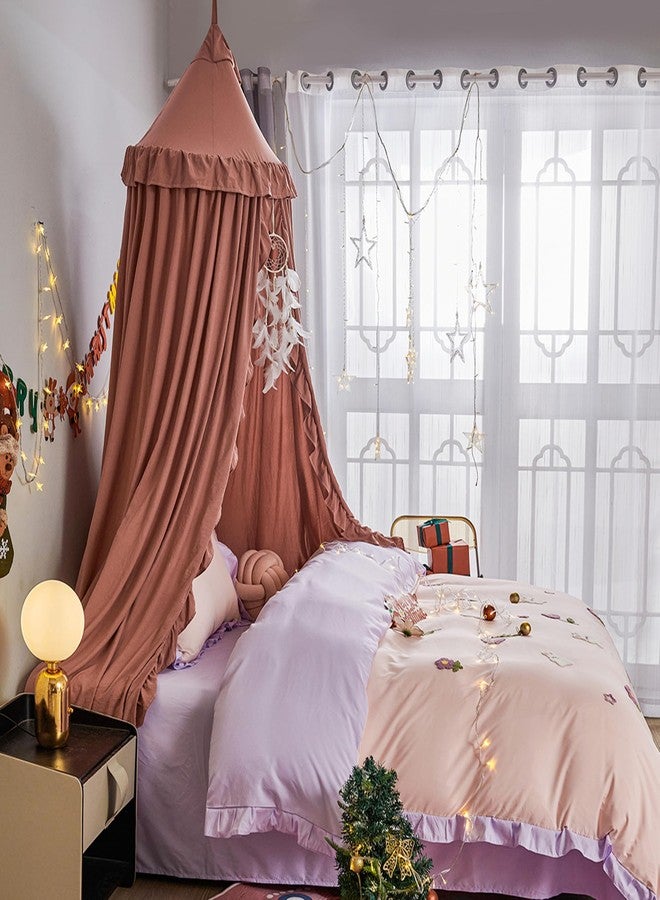 VETHIN Bed Canopy for Girls,Princess Round Dome Dreamy Mosquito Net Bedding Girls Room Castle Play Tent Hanging House Decor Reading Nook Canopies (JujubeRed) - Image 3