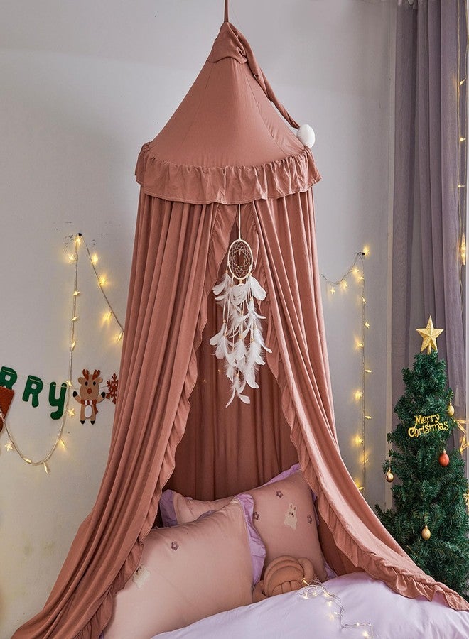 VETHIN Bed Canopy for Girls,Princess Round Dome Dreamy Mosquito Net Bedding Girls Room Castle Play Tent Hanging House Decor Reading Nook Canopies (JujubeRed) - Image 4