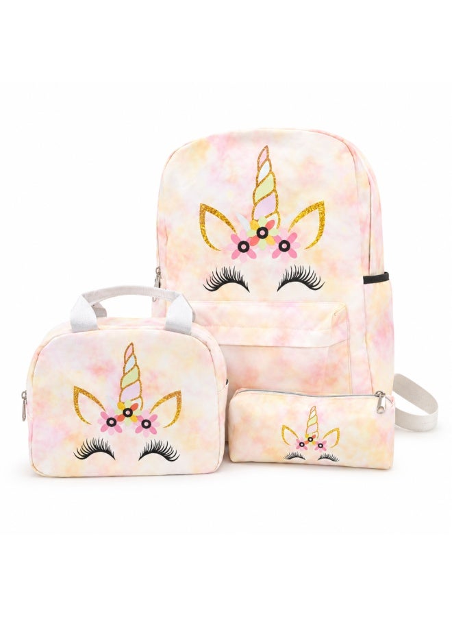 طقم حقيبة مدرسية Magic Unicorn الصفراء المكون من 3 قطع، يشمل حقيبة ظهر وحقيبة غداء ومقلمة، حقيبة مدرسية خفيفة الوزن بسعة كبيرة مع أحزمة كتف قابلة للتعديل، مثالية للمدرسة والسفر والاستخدام اليومي