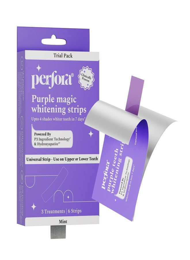 بيرفورا شرائط تبييض الأسنان بيرفورا البنفسجية - عبوة من 3 علاجات (6 شرائط) - تُبيض الأسنان من أول استخدام | عناية فموية آمنة على المينا وخالية من البيروكسيد والحساسية | تحتوي على PAP وهيدروكسيباتيت لإزالة البقع | شرائط ذاتية الذوبان - Image 1