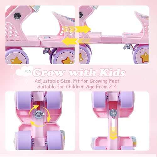 YYZIIOQ Kids Roller Skates for Girls and Boys Age 2-4 Years Old,Adjustable Quad Toddler Children Beginner Roller Skates (Pink) - Image 3