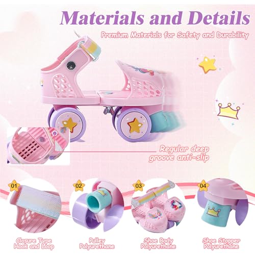 YYZIIOQ Kids Roller Skates for Girls and Boys Age 2-4 Years Old,Adjustable Quad Toddler Children Beginner Roller Skates (Pink) - Image 4