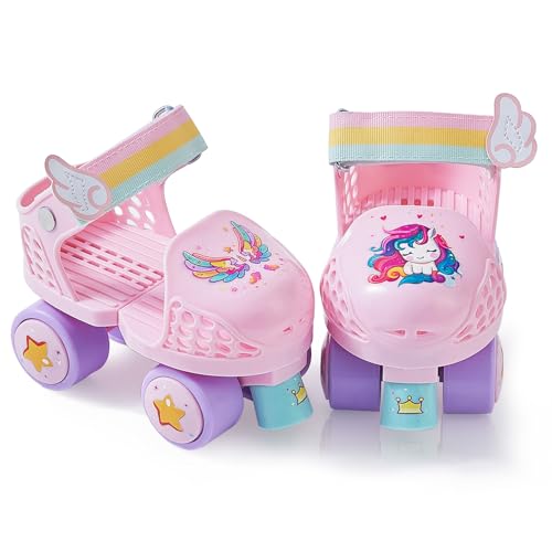 YYZIIOQ Kids Roller Skates for Girls and Boys Age 2-4 Years Old,Adjustable Quad Toddler Children Beginner Roller Skates (Pink) - Image 1