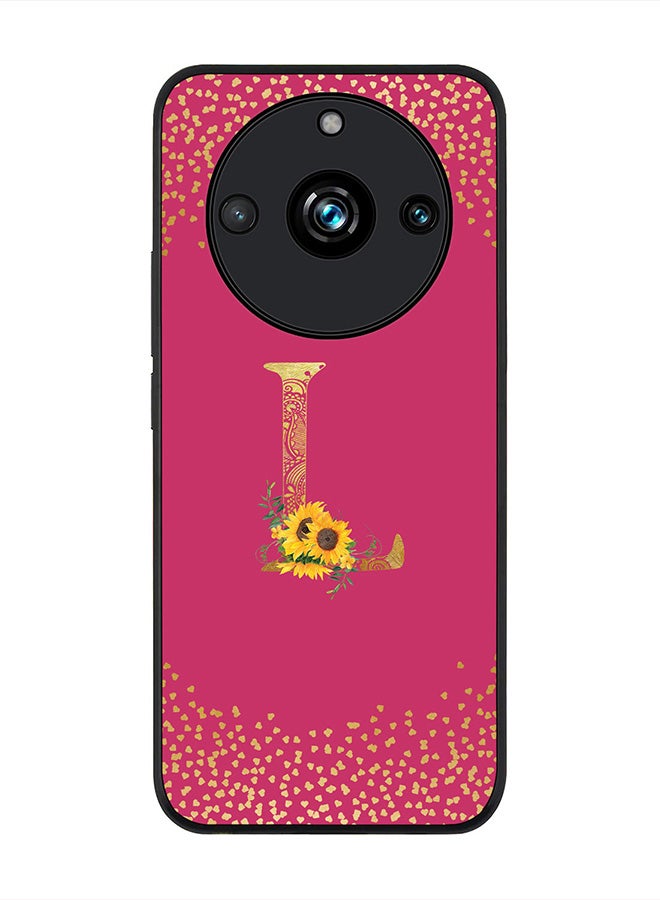 Stylizedd Rugged Black Edge case for Realme 11 Pro/Realme 11 Pro+, Slim fit   Custom Monogram Initial Letter Mandala Floral Pattern Alphabet- L (Dark Pink Rose) - Image 1