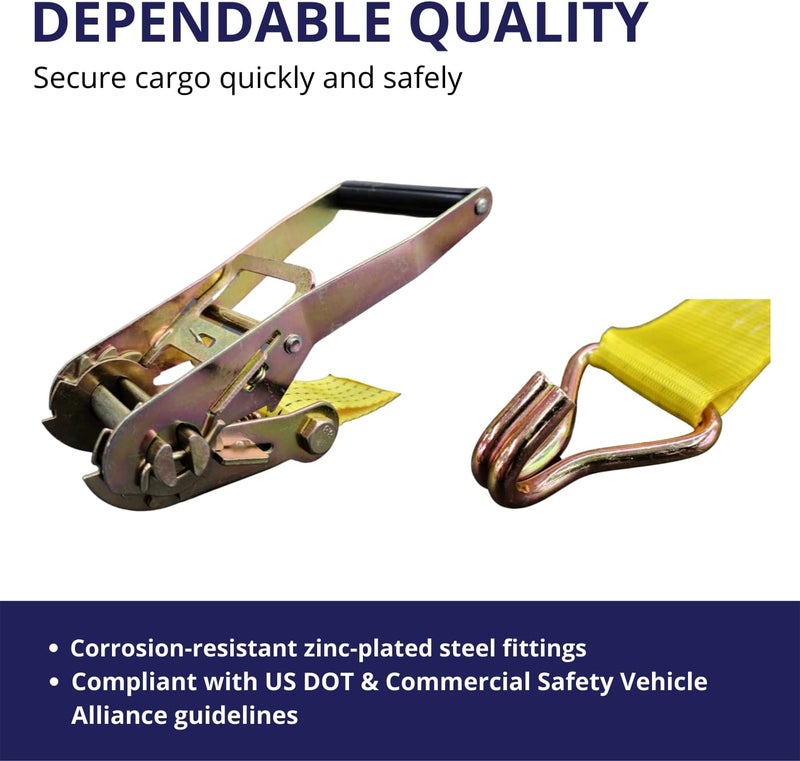 Cargo Control 6 Pack 2" x 15' Ratchet Strap Tie Down 5000LB J Hook - Image 3