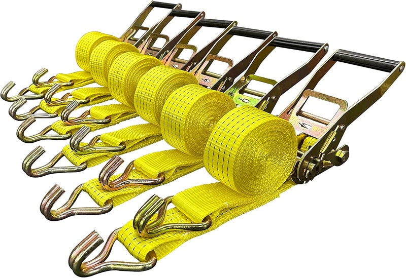 Cargo Control 6 Pack 2" x 15' Ratchet Strap Tie Down 5000LB J Hook - Image 1
