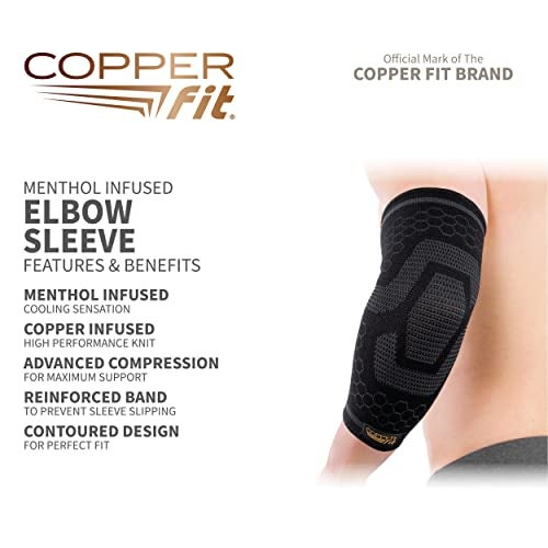Copper Fit Unisex ICE Elbow Compression Sleeve Infused Menthol, Black, Small/Medium - Image 3