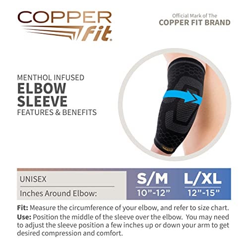 Copper Fit Unisex ICE Elbow Compression Sleeve Infused Menthol, Black, Small/Medium - Image 4