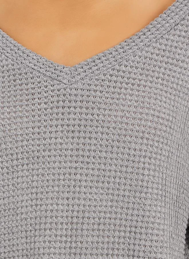 Styli Waffle Knit V Neck Dropped Shoulder T-Shirt and Pyjama Set