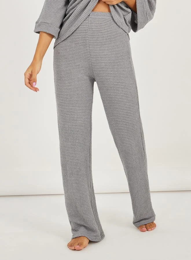 Styli Waffle Knit V Neck Dropped Shoulder T-Shirt and Pyjama Set