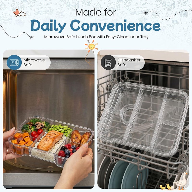 بي.بي صندوق بنتو من B&B بـ 4/6 أقسام، أحجام حصص مثالية، مقاوم للتسرب، صندوق غداء بنتو للأطفال الصغار، مناسب للغسالة الأوتوماتيكية، مصنوع من بلاستيك خالي من مادة BPA، يحتوي على صينية بلاستيكية قابلة للإزالة، لأطفال تتراوح أعمارهم بين 3 و7 سنوات (لون أزرق). - Image 4