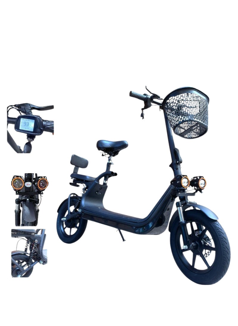 Niyazi - Large Basket Electric Scooter with two seats | Electric Scooter | Monster Scooter | Electric Scooter for Adults | Electric Scooter with Seat | Foldable Electric Scooter | 48V Voltage | 500W Motor | Front and Rear Lights | Shock Absorbing Suspension | Storage Basket | Weight Capacity 120 KG | 12-Inch Tires - Image 1