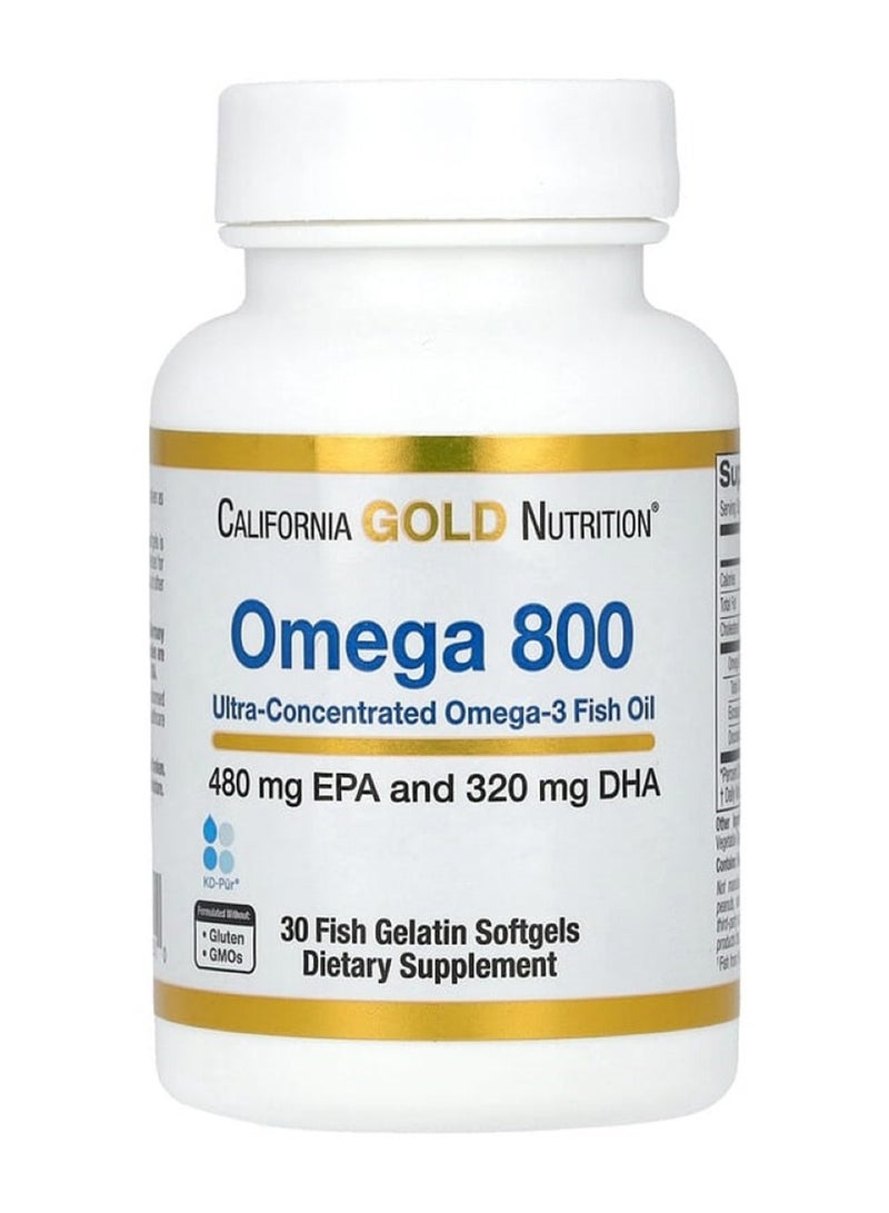 California Gold Nutrition Omega 800 Fish Oil 480mg EPA 320mg DHA ,30 Fish Gelatin Softgels 