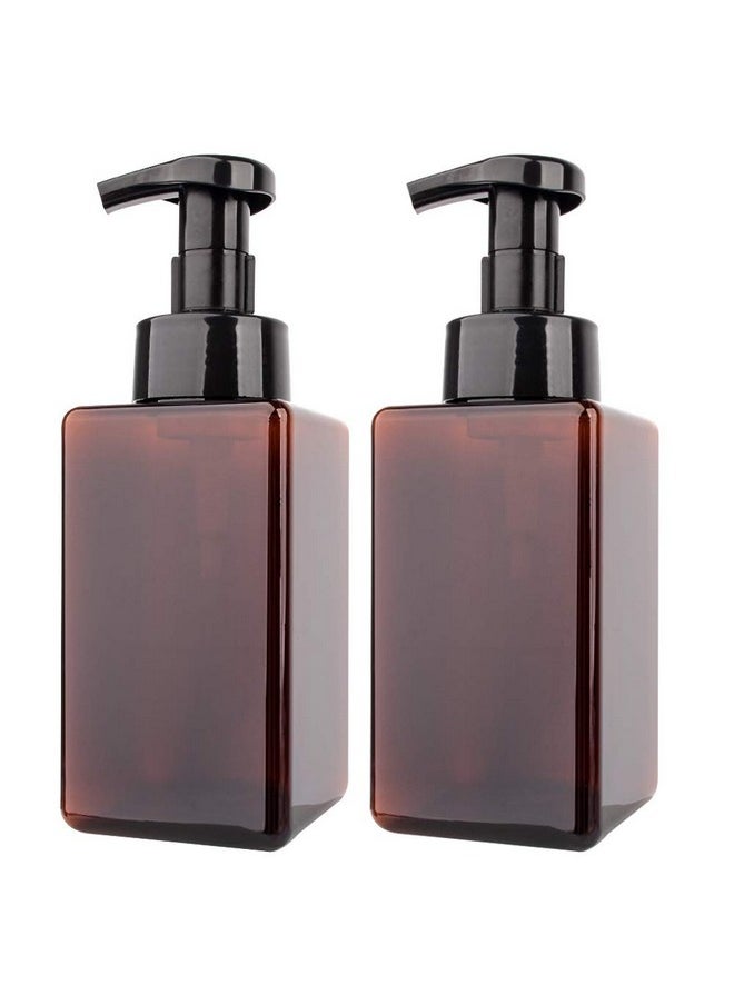 rejomiik - 2 Pack Foaming Soap Dispenser 15oz Refillable Foam Liquid Hand Soap Empty Plastic Pump Bottle Container for Bathroom Vanities, Kitchen Sink, Hospital, Clinic, Amber Brown 450ml - Image 1