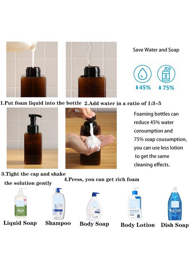 rejomiik - 2 Pack Foaming Soap Dispenser 15oz Refillable Foam Liquid Hand Soap Empty Plastic Pump Bottle Container for Bathroom Vanities, Kitchen Sink, Hospital, Clinic, Amber Brown 450ml - Image 1