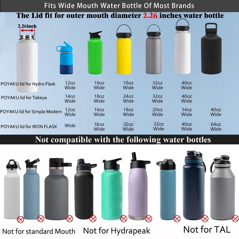 POYAKU Straw Lid for Hydro flask Wide Mouth Water Bottle 32 oz 40 oz, Top Lids with Straw for Hydroflask Wide Mouth, Replacement Cap Accessories Flip Lid Flex Handle - Image 3