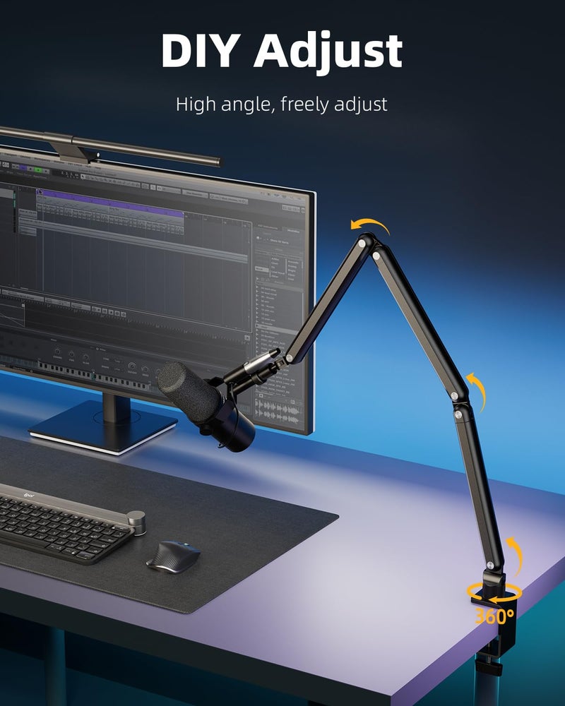 TODI Mic Arm for Lightweight Mics, Microphone Arm Rotatable, Storable Desk Mic Stand for Bear 3LB with Mount Clamp, Mic Stand Boom Arm with Cable Channel with 3/8'' 5/8'' Thread for Podcast, Gaming - Image 5