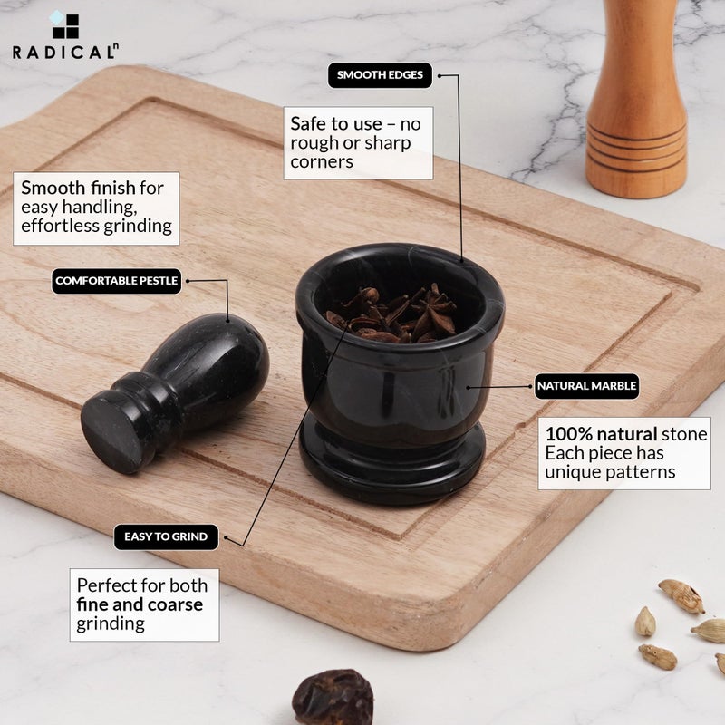 Radicaln Marble Mortar and Pestle Set Black 2.5" Inches Handmade Spice Grinder for Kitchen Herb Grinder Bowl & Garlic Crusher for Kitchen Accessories - Image 3