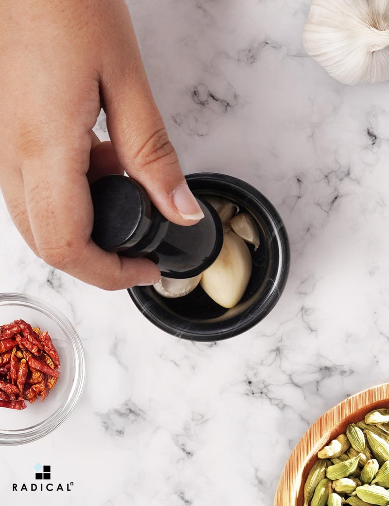 Radicaln Marble Mortar and Pestle Set Black 2.5" Inches Handmade Spice Grinder for Kitchen Herb Grinder Bowl & Garlic Crusher for Kitchen Accessories - Image 2