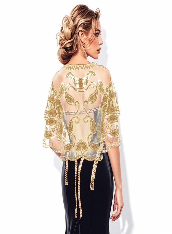 Fumwase 1920s Shawl Wraps Sequin Beaded Evening Women's Flapper Shawl Bridal Shawls Flapper (Champagne) - Image 5