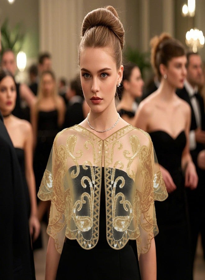 Fumwase 1920s Shawl Wraps Sequin Beaded Evening Women's Flapper Shawl Bridal Shawls Flapper (Champagne) - Image 4