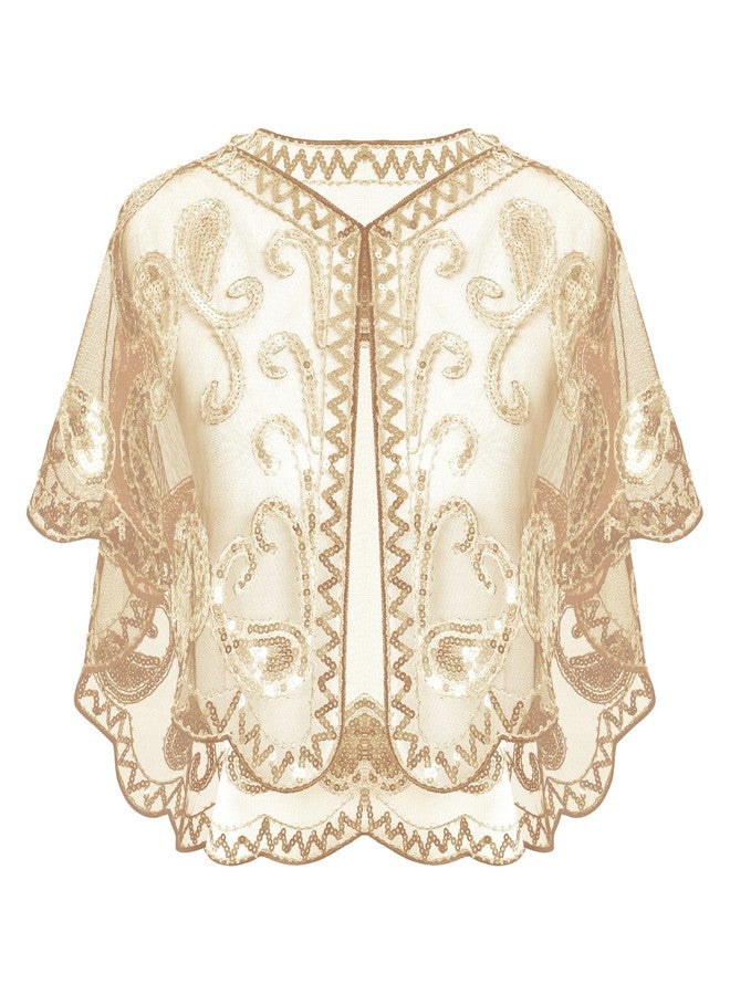 Fumwase 1920s Shawl Wraps Sequin Beaded Evening Women's Flapper Shawl Bridal Shawls Flapper (Champagne) - Image 1