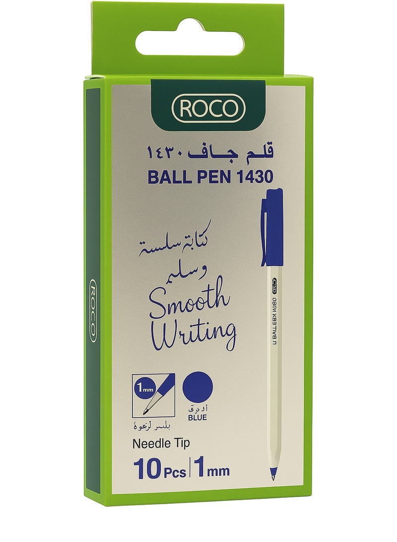 ROCO Ball Pen 1430 – Smooth Writing, Blue Ink, 1mm Needle Tip – Pack of 2 (10 pcs each) - Image 4