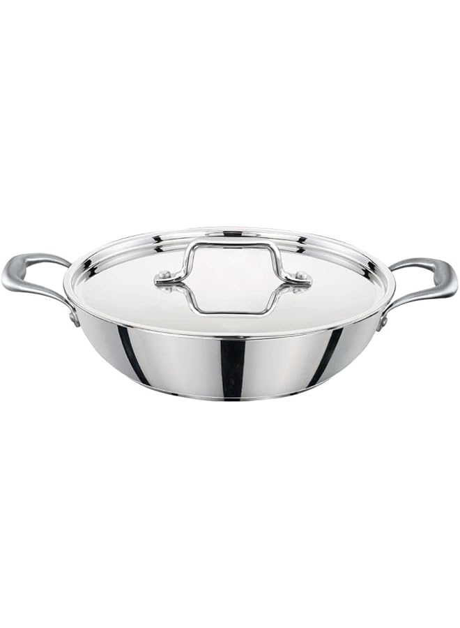 Bohara 118971 Stainless Steel Kitchen Utensils Indian Style Frying Pan 24 Cm Diameter - Image 1