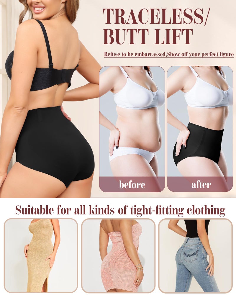 LEVAO Women's Tummy Control Underwear High Waisted Seamless Panties - Postpartum Briefs No Show Shaper S-3XL 4 Pack - Image 4