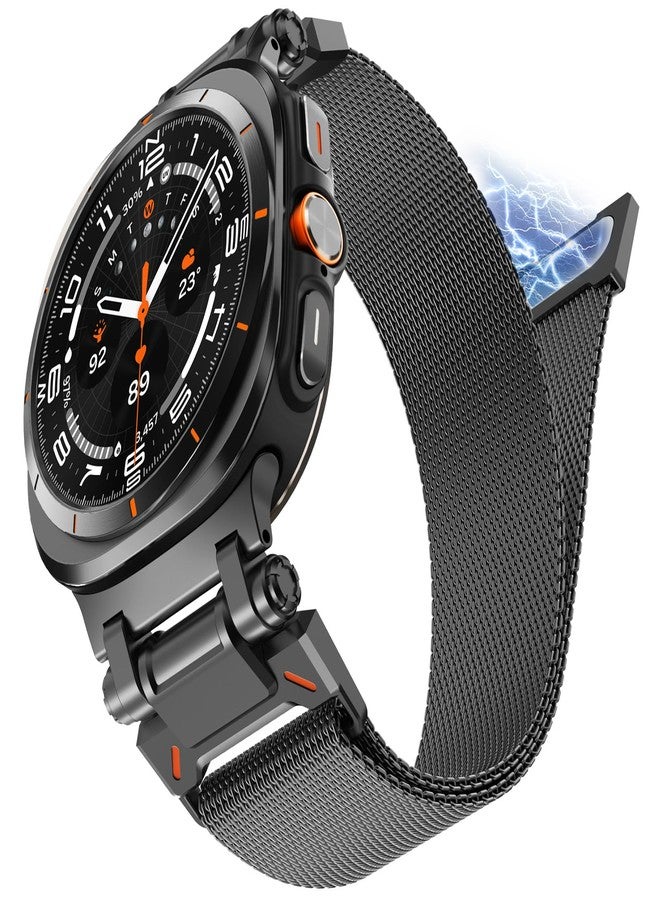 NewWays Milanese Loop for Galaxy Watch Ultra (2025) Bands 47mm for Men Magnetic Strap Stainless Steel Connector Military Rugged Galaxy Watch Ultra Bands, Black - Image 1