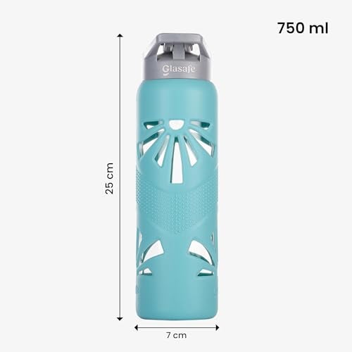 GLASAFE Glass Water Bottle w/t Protective Silicone Cover | Break - Resistant Design |Water Bottle for Office | Spill-Proof Cap |100% Borosilicate Glass|750ml, (Set Of 2|Green & Grey Tint) - Image 5