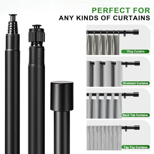 MERJULAN Heavy Duty 1 Inch Black Curtain Rod Set - Adjusts 48-84 Inches, Standard Decorative Design with Secure Brackets for Kitchen, Bathroom, or Bedroom Window Treatments - Image 4