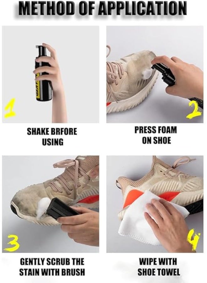 Water-Free Foam Sneaker Cleaner Kit 5.3oz – No-Rinse Shoe Cleaner with Brush & Microfiber Cloth for Deep Cleaning Sneakers, Athletic Shoes & All Shoe Materials - Image 2
