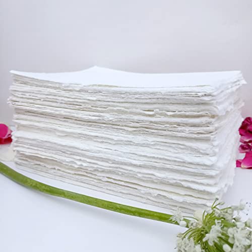 Etailor E-Tailor A5 Handmade Cotton Paper Deckle Edge Loose Leaf Sheets 130 GSM Ivory White (HPDW-101-6x8-20-Sheets) - Image 4