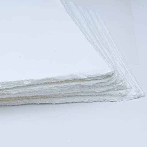 Etailor E-Tailor A5 Handmade Cotton Paper Deckle Edge Loose Leaf Sheets 130 GSM Ivory White (HPDW-101-6x8-20-Sheets) - Image 2