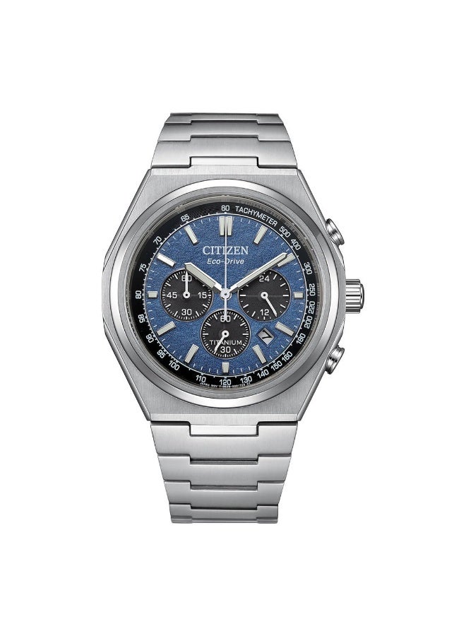 سيتيزن CA4610-85L Men's Watch, Eco-Drive Chronograph Blue Dial 42.5mm Case 100M WR Stainless Steel - Image 2