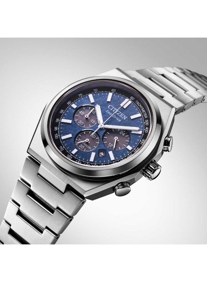 سيتيزن CA4610-85L Men's Watch, Eco-Drive Chronograph Blue Dial 42.5mm Case 100M WR Stainless Steel - Image 1