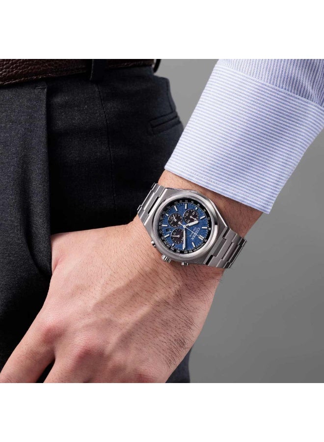 سيتيزن CA4610-85L Men's Watch, Eco-Drive Chronograph Blue Dial 42.5mm Case 100M WR Stainless Steel - Image 3