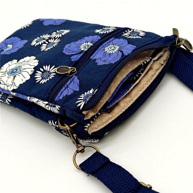 E-Tree Small Crossbody Bag for Women Blue Flower Cell Phone Purse with Cross Body Shoulder Strap Cellphone Wallet Cute Mini Handbags - Image 4