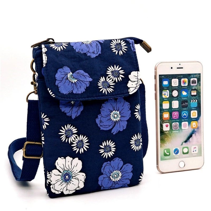 E-Tree Small Crossbody Bag for Women Blue Flower Cell Phone Purse with Cross Body Shoulder Strap Cellphone Wallet Cute Mini Handbags - Image 3