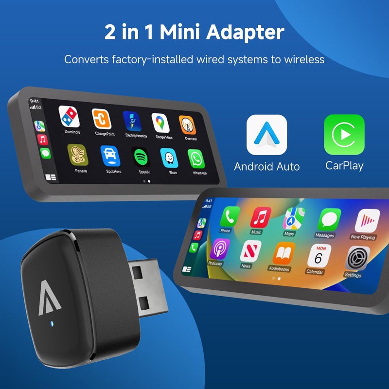 ANYFAR D7 2-in-1 Wireless CarPlay & Android Auto Mini Adapter, Alloy Shell, Compatible with 2016+ Factory-installed Wired CarPlay/Android Auto Vehicle, Plug & Play Car Play Dongle for iPhone & AndroidPhone - Image 2