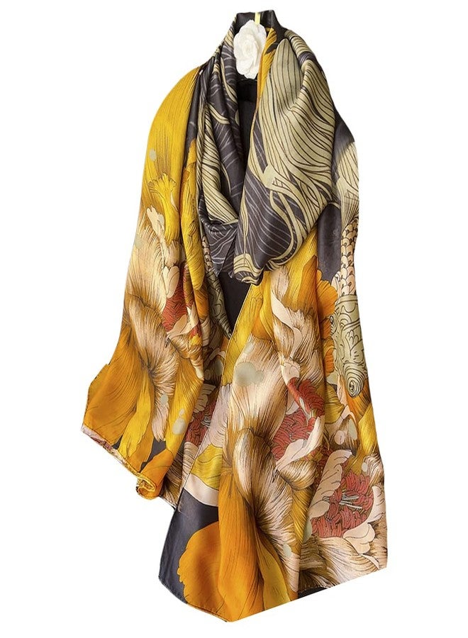 Aufeel Fashion Scarves 100% Silk Felling Scarf Long Lightweight Sunscreen Shawls Wrap for Women Hair Scarves, Golden Fish, L - Image 1