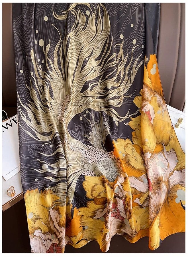 Aufeel Fashion Scarves 100% Silk Felling Scarf Long Lightweight Sunscreen Shawls Wrap for Women Hair Scarves, Golden Fish, L - Image 4